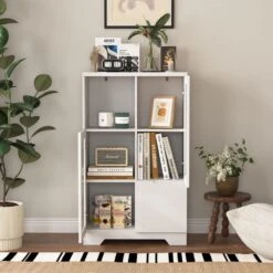 MDF Painted Cabinet With Glass Doors And Drawer, Open Storage Space, White ,Bedroom, Living Room In White -FURITURE SALE SHOP white tahanbath pantry organizers z w1820p152744 44 1000