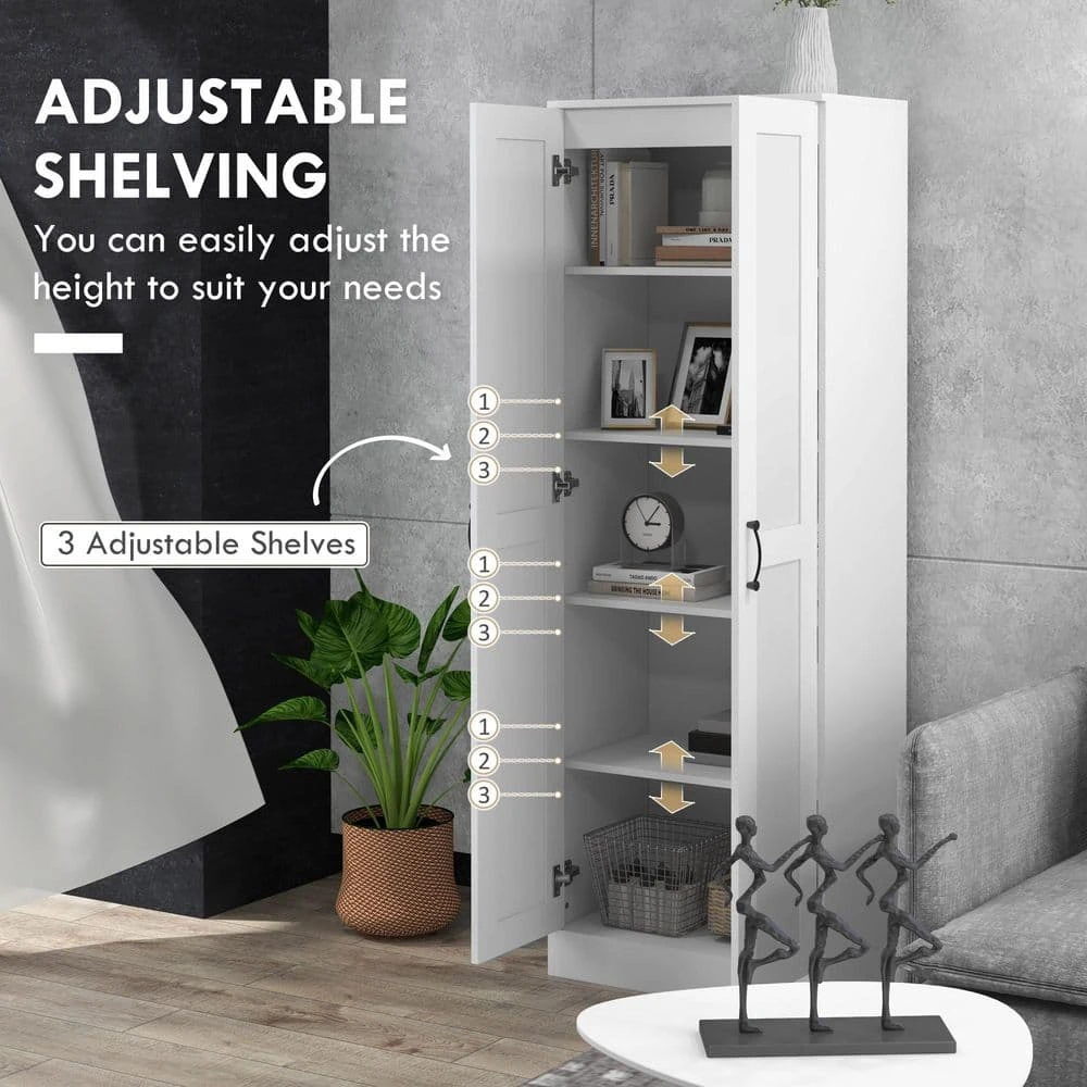 69" Tall Storage Cabinet With Movable Storage Shelves, Modern Style Pantry Cupboard Cabinet With Soft Close Doors, White 7 69" Tall Storage Cabinet With Movable Storage Shelves, Modern Style Pantry Cupboard Cabinet With Soft Close Doors, White - Image 7