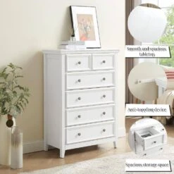 6-Drawer Cabinet In Modern Design: White Clothes Storage For Living Room With Farmhouse Aesthetic -FURITURE SALE SHOP white tahanbath pantry organizers z w2275p149796 1f 1000