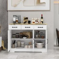 White Wooden Floor Storage Cabinet With Drawers And Shelves, Suitable For Living Room, Bedroom, Bathroom Decor -FURITURE SALE SHOP white tahanbath pantry organizers z w2386p192271 31 1000