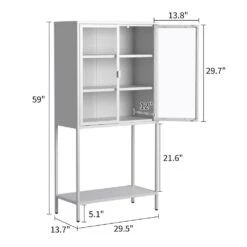 59 In. H Heavy-Duty Metal Storage Cabinet: Ideal For Home Office, Living Room And Pantry In White -FURITURE SALE SHOP white tahanbath pantry organizers z w2735p186331 1f 1000