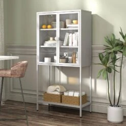 59 In. H Heavy-Duty Metal Storage Cabinet: Ideal For Home Office, Living Room And Pantry In White -FURITURE SALE SHOP white tahanbath pantry organizers z w2735p186331 76 1000