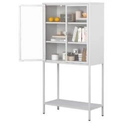 59 In. H Heavy-Duty Metal Storage Cabinet: Ideal For Home Office, Living Room And Pantry In White -FURITURE SALE SHOP white tahanbath pantry organizers z w2735p186331 fa 1000