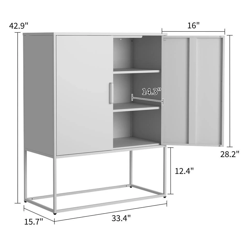 Heavy Duty Metal Buffet-Modern Steel Cabinet With Magnetic Doors, 2-Shelves, Anti-Tip Design; Easy Assembly In White 4 Heavy Duty Metal Buffet-Modern Steel Cabinet With Magnetic Doors, 2-Shelves, Anti-Tip Design; Easy Assembly In White - Image 4