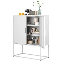 Heavy Duty Metal Buffet-Modern Steel Cabinet With Magnetic Doors, 2-Shelves, Anti-Tip Design; Easy Assembly In White 15 Heavy Duty Metal Buffet-Modern Steel Cabinet With Magnetic Doors, 2-Shelves, Anti-Tip Design; Easy Assembly In White -FURITURE SALE SHOP white tahanbath pantry organizers z w2735p186337 31 1000