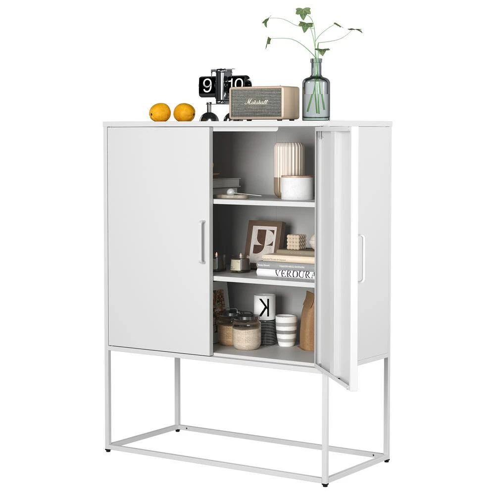 Heavy Duty Metal Buffet-Modern Steel Cabinet With Magnetic Doors, 2-Shelves, Anti-Tip Design; Easy Assembly In White 8 Heavy Duty Metal Buffet-Modern Steel Cabinet With Magnetic Doors, 2-Shelves, Anti-Tip Design; Easy Assembly In White - Image 8