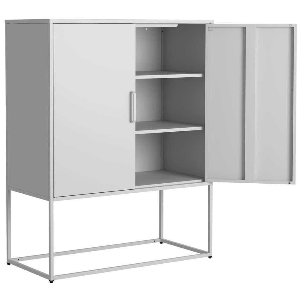 Heavy Duty Metal Buffet-Modern Steel Cabinet With Magnetic Doors, 2-Shelves, Anti-Tip Design; Easy Assembly In White 5 Heavy Duty Metal Buffet-Modern Steel Cabinet With Magnetic Doors, 2-Shelves, Anti-Tip Design; Easy Assembly In White - Image 5