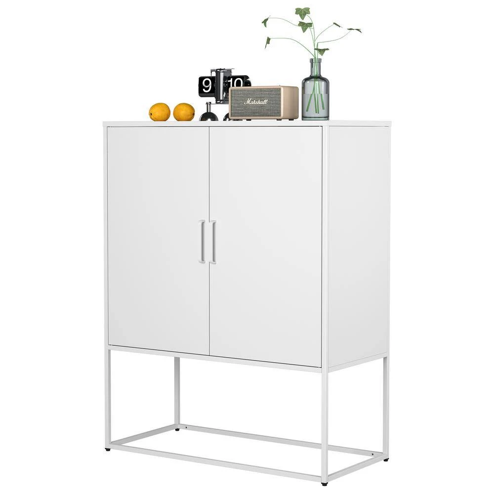 Heavy Duty Metal Buffet-Modern Steel Cabinet With Magnetic Doors, 2-Shelves, Anti-Tip Design; Easy Assembly In White 7 Heavy Duty Metal Buffet-Modern Steel Cabinet With Magnetic Doors, 2-Shelves, Anti-Tip Design; Easy Assembly In White - Image 7