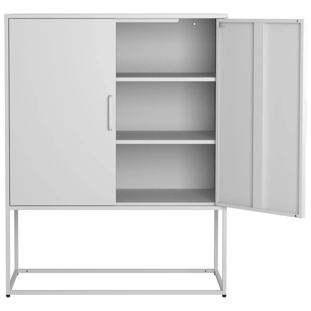 Heavy Duty Metal Buffet-Modern Steel Cabinet With Magnetic Doors, 2-Shelves, Anti-Tip Design; Easy Assembly In White 6 Heavy Duty Metal Buffet-Modern Steel Cabinet With Magnetic Doors, 2-Shelves, Anti-Tip Design; Easy Assembly In White - Image 6