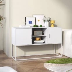 Modern Sideboard With Ample Storage: Anti-tilt For Kitchen, Dining, And Living Spaces, White