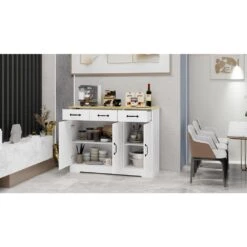 Cabinet Storage Sideboard With 3 Drawers And 3 Doors For Dining Living Room Kitchen Cupboard-White -FURITURE SALE SHOP white tahanbath pantry organizers z w282138084 1f 1000