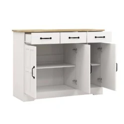 Cabinet Storage Sideboard With 3 Drawers And 3 Doors For Dining Living Room Kitchen Cupboard-White -FURITURE SALE SHOP white tahanbath pantry organizers z w282138084 44 1000