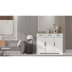 Cabinet Storage Sideboard With 3 Drawers And 3 Doors For Dining Living Room Kitchen Cupboard-White -FURITURE SALE SHOP white tahanbath pantry organizers z w282138084 76 1000