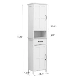 Double Door Narrow Height Slim Floor Standing Cabinet In White -FURITURE SALE SHOP white tahanbath pantry organizers z w28263146 c3 1000