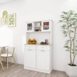 67.7 In. Tall White Kitchen Storage Cabinet-3 Shelves, 2-Drawers, Tilt-Out Trash -FURITURE SALE SHOP white tahanbath pantry organizers z w282p182326 44 1000