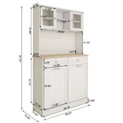 67.7 In. Tall White Kitchen Storage Cabinet-3 Shelves, 2-Drawers, Tilt-Out Trash -FURITURE SALE SHOP white tahanbath pantry organizers z w282p182326 fa 1000