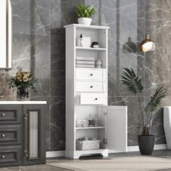Tall Storage Cabinet With 3-Drawers And Adjustable Shelves In White 15 Tall Storage Cabinet With 3-Drawers And Adjustable Shelves In White -FURITURE SALE SHOP white tahanbath pantry organizers z w2948p245254 31 1000