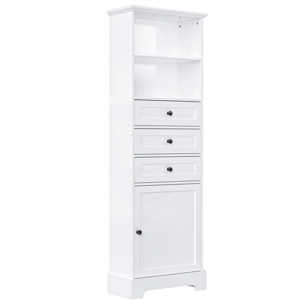 Tall Storage Cabinet With 3-Drawers And Adjustable Shelves In White 3 Tall Storage Cabinet With 3-Drawers And Adjustable Shelves In White - Image 3