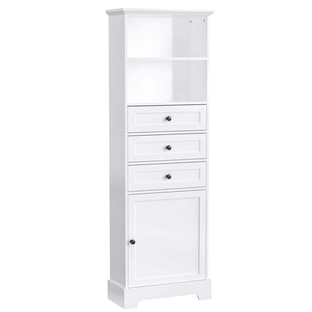 Tall Storage Cabinet With 3-Drawers And Adjustable Shelves In White 1 Tall Storage Cabinet With 3-Drawers And Adjustable Shelves In White