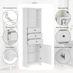 Tall Storage Cabinet With 3-Drawers And Adjustable Shelves In White 14 Tall Storage Cabinet With 3-Drawers And Adjustable Shelves In White -FURITURE SALE SHOP white tahanbath pantry organizers z w2948p245254 76 1000