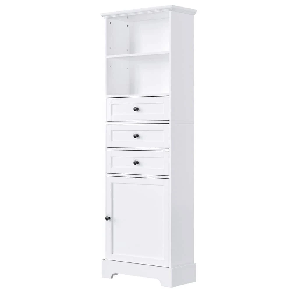 Tall Storage Cabinet With 3-Drawers And Adjustable Shelves In White 2 Tall Storage Cabinet With 3-Drawers And Adjustable Shelves In White - Image 2