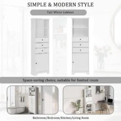 Tall Storage Cabinet With 3-Drawers And Adjustable Shelves In White 13 Tall Storage Cabinet With 3-Drawers And Adjustable Shelves In White -FURITURE SALE SHOP white tahanbath pantry organizers z w2948p245254 fa 1000
