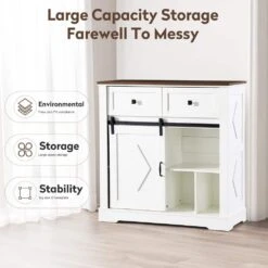 39 In. White And Walnut Sliding Barn Door Buffet Sideboard-Coffee Bar W/ Storage And 2 Drawer For Dining And Living Room 19 39 In. White And Walnut Sliding Barn Door Buffet Sideboard-Coffee Bar W/ Storage And 2 Drawer For Dining And Living Room -FURITURE SALE SHOP white tahanbath pantry organizers z w2948p245259 31 1000