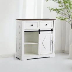 39 In. White And Walnut Sliding Barn Door Buffet Sideboard-Coffee Bar W/ Storage And 2 Drawer For Dining And Living Room 18 39 In. White And Walnut Sliding Barn Door Buffet Sideboard-Coffee Bar W/ Storage And 2 Drawer For Dining And Living Room -FURITURE SALE SHOP white tahanbath pantry organizers z w2948p245259 76 1000