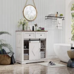 39 In. White And Walnut Sliding Barn Door Buffet Sideboard-Coffee Bar W/ Storage And 2 Drawer For Dining And Living Room 13 39 In. White And Walnut Sliding Barn Door Buffet Sideboard-Coffee Bar W/ Storage And 2 Drawer For Dining And Living Room -FURITURE SALE SHOP white tahanbath pantry organizers z w2948p245259 77 1000