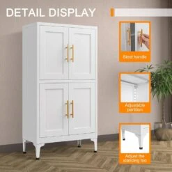 White Metal Storage Cabinet With Adjustable Shelves-Ideal For Kitchen, Living Room, And Dining Room -FURITURE SALE SHOP white tahanbath pantry organizers z w328p194192 1f 1000