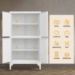 White Metal Storage Cabinet With Adjustable Shelves-Ideal For Kitchen, Living Room, And Dining Room -FURITURE SALE SHOP white tahanbath pantry organizers z w328p194192 44 1000