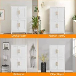 White Metal Storage Cabinet With Adjustable Shelves-Ideal For Kitchen, Living Room, And Dining Room -FURITURE SALE SHOP white tahanbath pantry organizers z w328p194192 76 1000