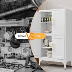 White Metal Storage Cabinet With Adjustable Shelves-Ideal For Kitchen, Living Room, And Dining Room -FURITURE SALE SHOP white tahanbath pantry organizers z w328p194192 fa 1000