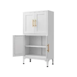 Must-Have White Metal Storage Cabinet: Adjustable Leveling Foot For Kitchen, Living And Dining Rooms In White -FURITURE SALE SHOP white tahanbath pantry organizers z w328p195206 4f 1000
