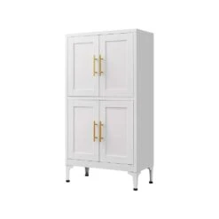Must-Have White Metal Storage Cabinet: Adjustable Leveling Foot For Kitchen, Living And Dining Rooms In White