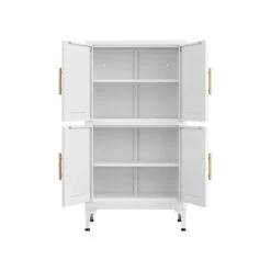 Must-Have White Metal Storage Cabinet: Adjustable Leveling Foot For Kitchen, Living And Dining Rooms In White -FURITURE SALE SHOP white tahanbath pantry organizers z w328p195206 76 1000