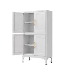 Must-Have White Metal Storage Cabinet: Adjustable Leveling Foot For Kitchen, Living And Dining Rooms In White -FURITURE SALE SHOP white tahanbath pantry organizers z w328p195206 fa 1000