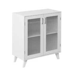 Modern Living Room Cabinet Storage Organizer With 2-Glass Doors And Adjustable Shelf White -FURITURE SALE SHOP white tahanbath pantry organizers z w409128109 1f 1000