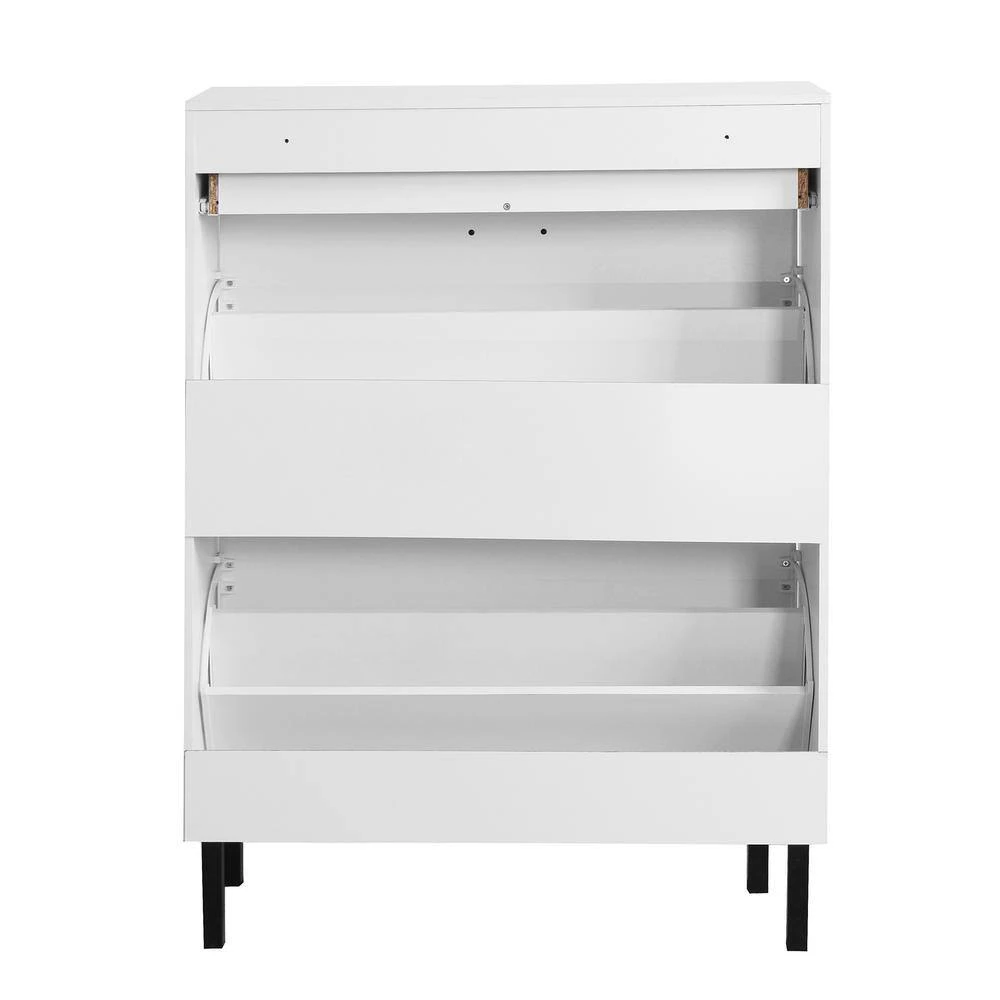 Modern Freestanding Shoe Cabinet With 2 Flip Drawers And Metal Legs: Stylish Storage Organizer For Entryway In White 7 Modern Freestanding Shoe Cabinet With 2 Flip Drawers And Metal Legs: Stylish Storage Organizer For Entryway In White - Image 7