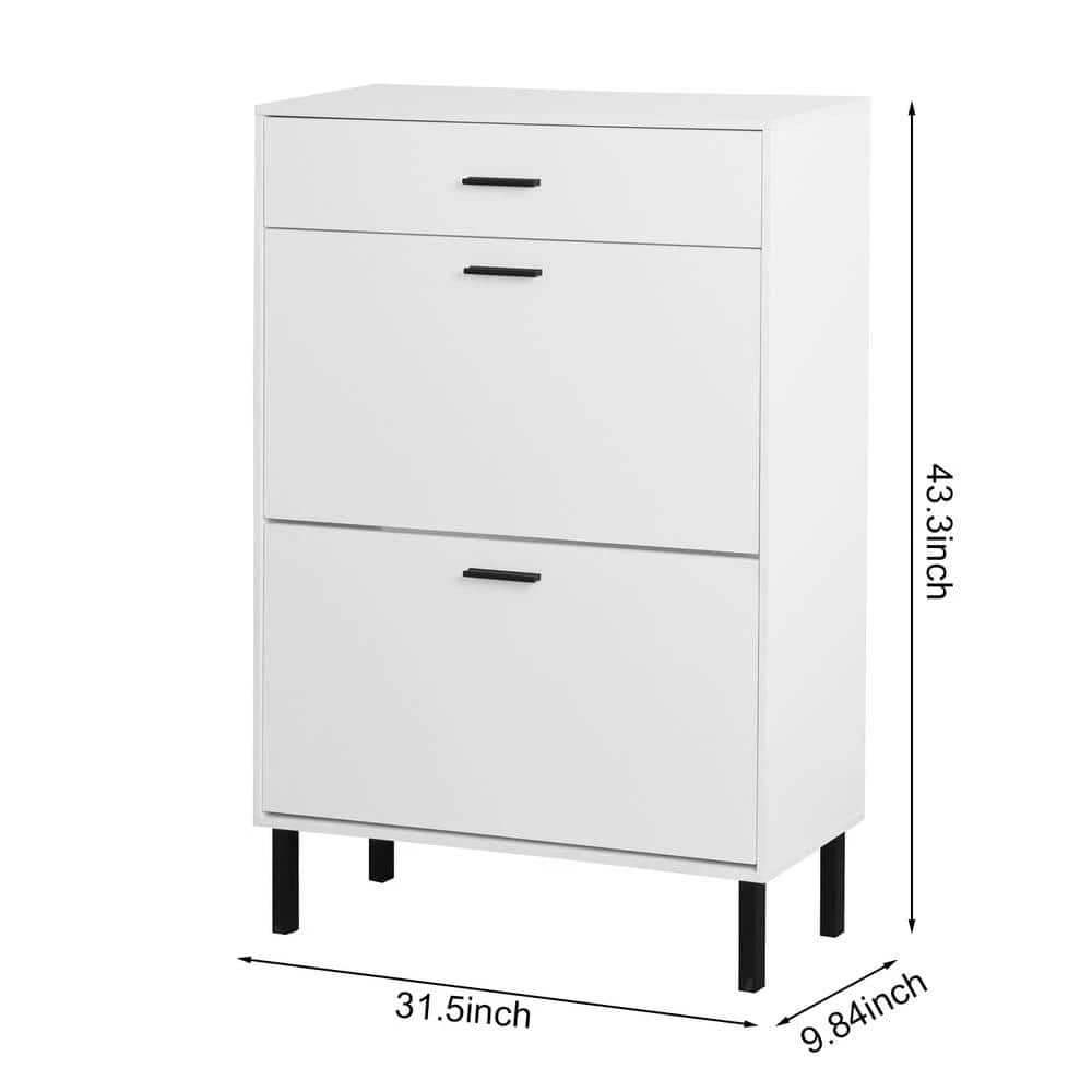 Modern Freestanding Shoe Cabinet With 2 Flip Drawers And Metal Legs: Stylish Storage Organizer For Entryway In White 2 Modern Freestanding Shoe Cabinet With 2 Flip Drawers And Metal Legs: Stylish Storage Organizer For Entryway In White - Image 2