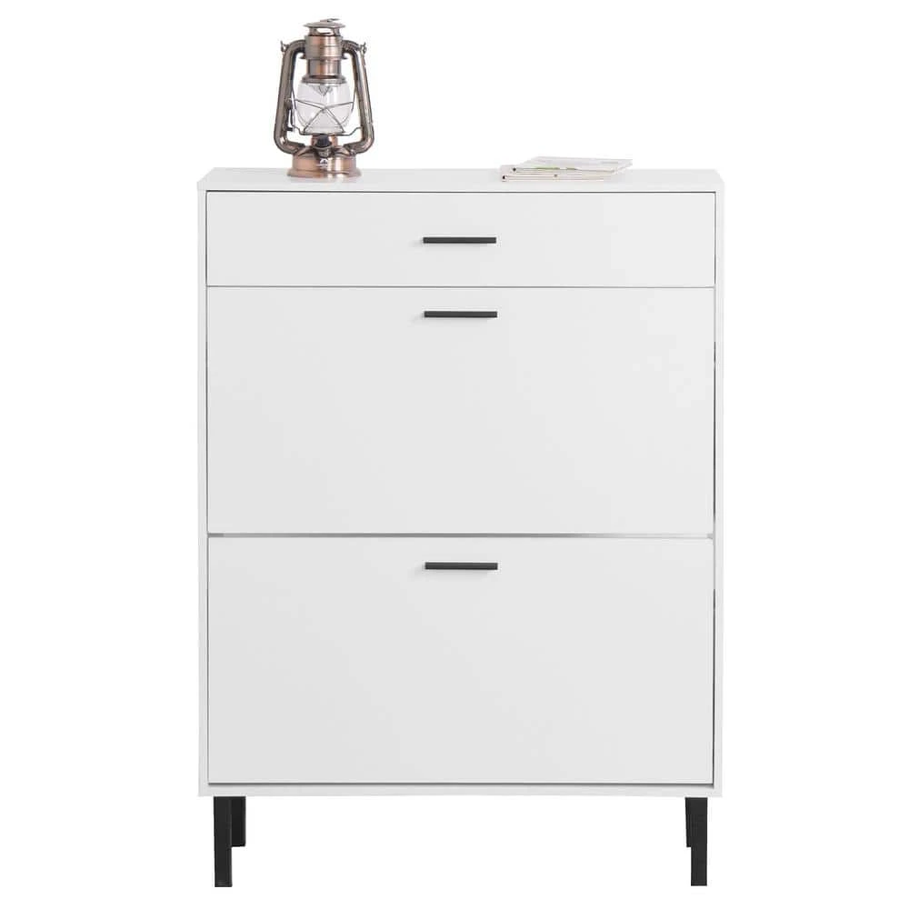 Modern Freestanding Shoe Cabinet With 2 Flip Drawers And Metal Legs: Stylish Storage Organizer For Entryway In White 6 Modern Freestanding Shoe Cabinet With 2 Flip Drawers And Metal Legs: Stylish Storage Organizer For Entryway In White - Image 6