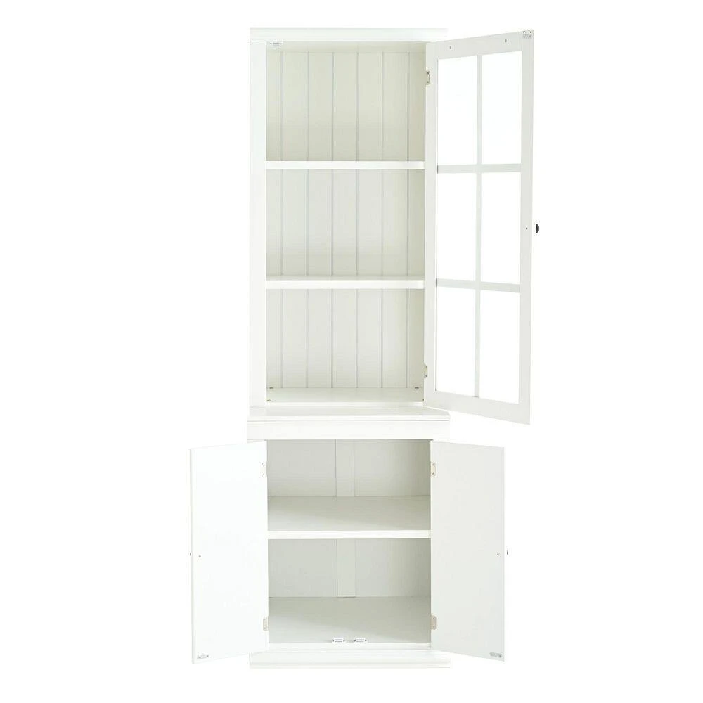 75.25 In. Tall White Freestanding Pantry Cabinet: Glass Door And Lattice Window 9 75.25 In. Tall White Freestanding Pantry Cabinet: Glass Door And Lattice Window - Image 9