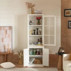 75.25 In. Tall White Freestanding Pantry Cabinet: Glass Door And Lattice Window 14 75.25 In. Tall White Freestanding Pantry Cabinet: Glass Door And Lattice Window -FURITURE SALE SHOP white tahanbath pantry organizers z w688134377 44 1000