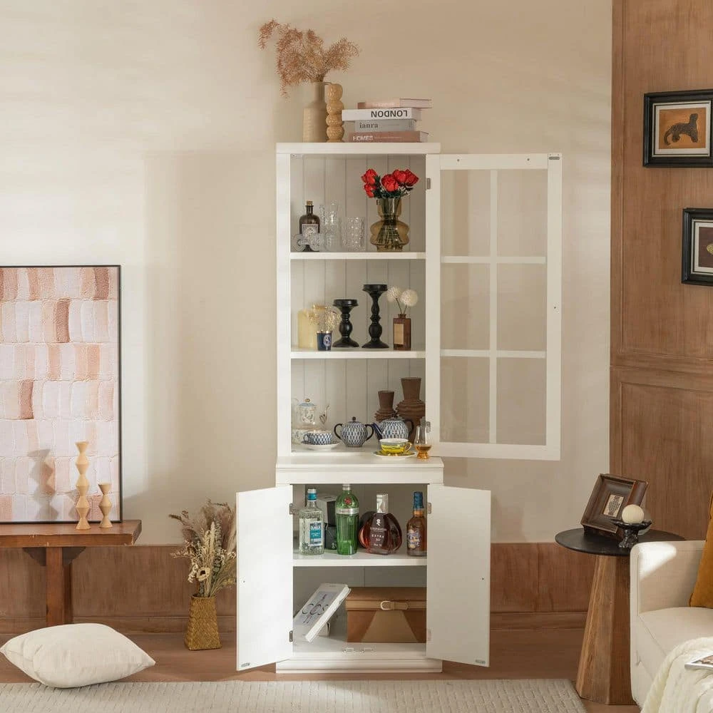 75.25 In. Tall White Freestanding Pantry Cabinet: Glass Door And Lattice Window 6 75.25 In. Tall White Freestanding Pantry Cabinet: Glass Door And Lattice Window - Image 6