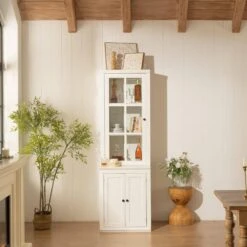 75.25 In. Tall White Freestanding Pantry Cabinet: Glass Door And Lattice Window 12 75.25 In. Tall White Freestanding Pantry Cabinet: Glass Door And Lattice Window -FURITURE SALE SHOP white tahanbath pantry organizers z w688134377 4f 1000