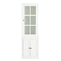 75.25 In. Tall White Freestanding Pantry Cabinet: Glass Door And Lattice Window