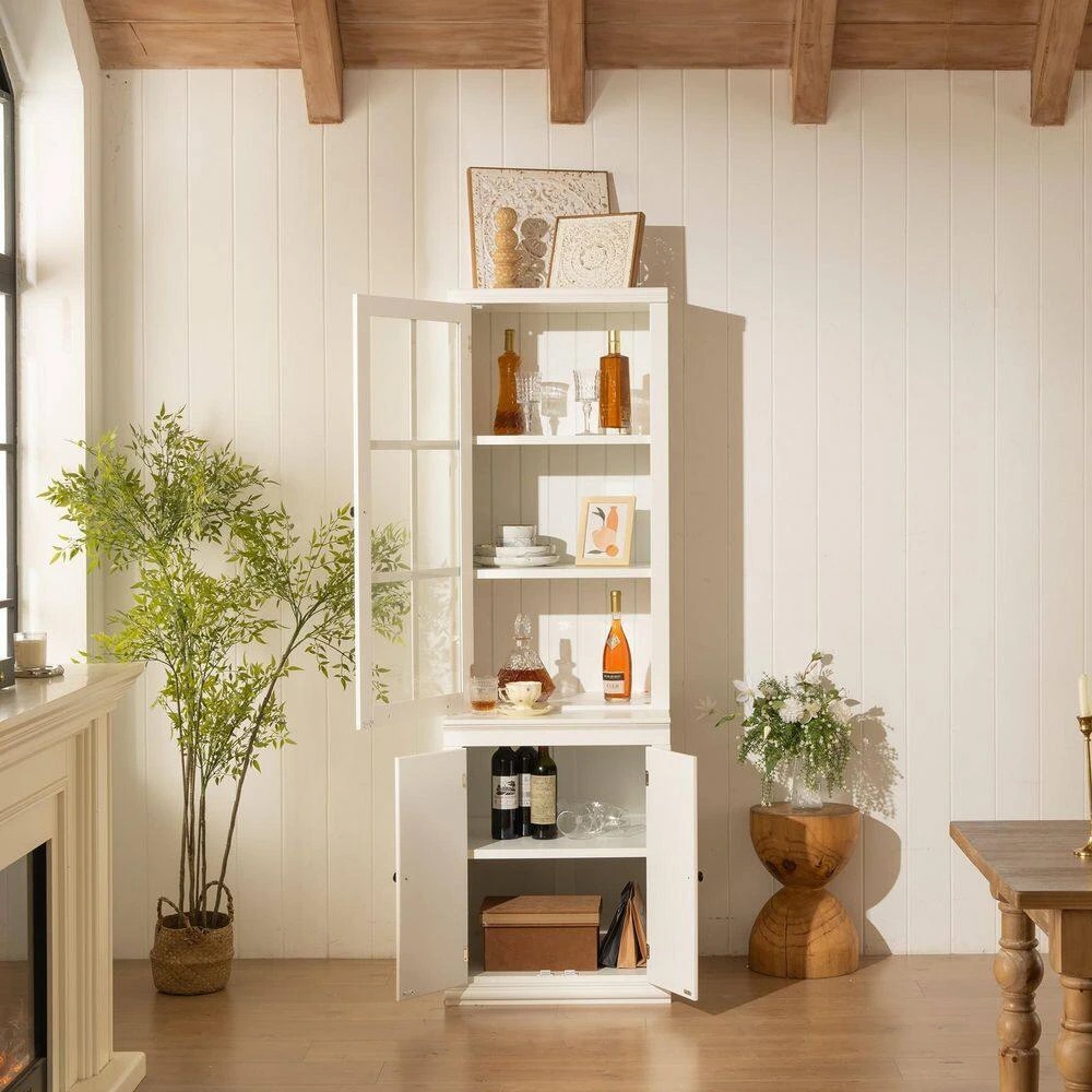 75.25 In. Tall White Freestanding Pantry Cabinet: Glass Door And Lattice Window 8 75.25 In. Tall White Freestanding Pantry Cabinet: Glass Door And Lattice Window - Image 8