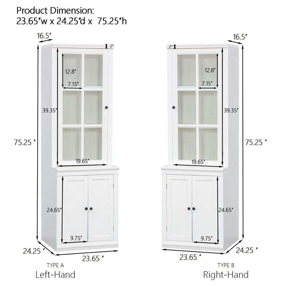 75.25 In. Tall White Freestanding Pantry Cabinet: Glass Door And Lattice Window 3 75.25 In. Tall White Freestanding Pantry Cabinet: Glass Door And Lattice Window - Image 3