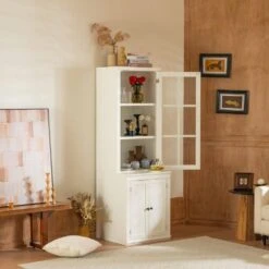 75.25 In. Tall White Freestanding Pantry Cabinet: Glass Door And Lattice Window 15 75.25 In. Tall White Freestanding Pantry Cabinet: Glass Door And Lattice Window -FURITURE SALE SHOP white tahanbath pantry organizers z w688134377 fa 1000