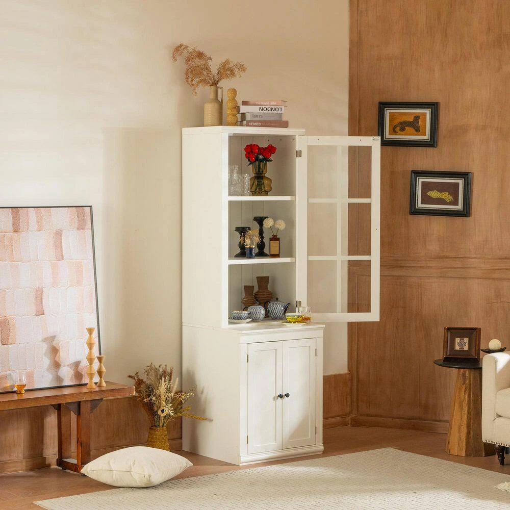 75.25 In. Tall White Freestanding Pantry Cabinet: Glass Door And Lattice Window 7 75.25 In. Tall White Freestanding Pantry Cabinet: Glass Door And Lattice Window - Image 7